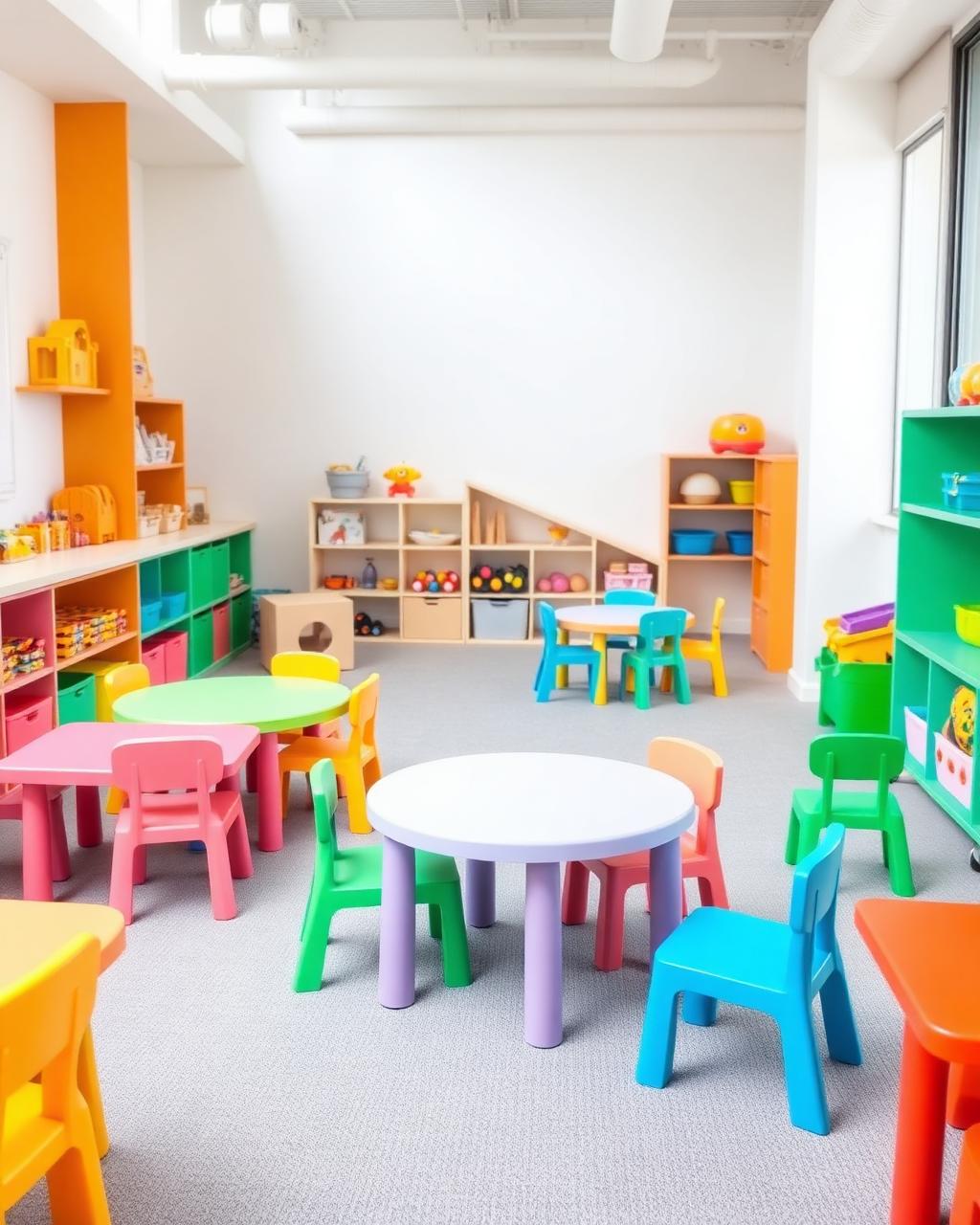 Sala de aula com mobiliário infantil moderno