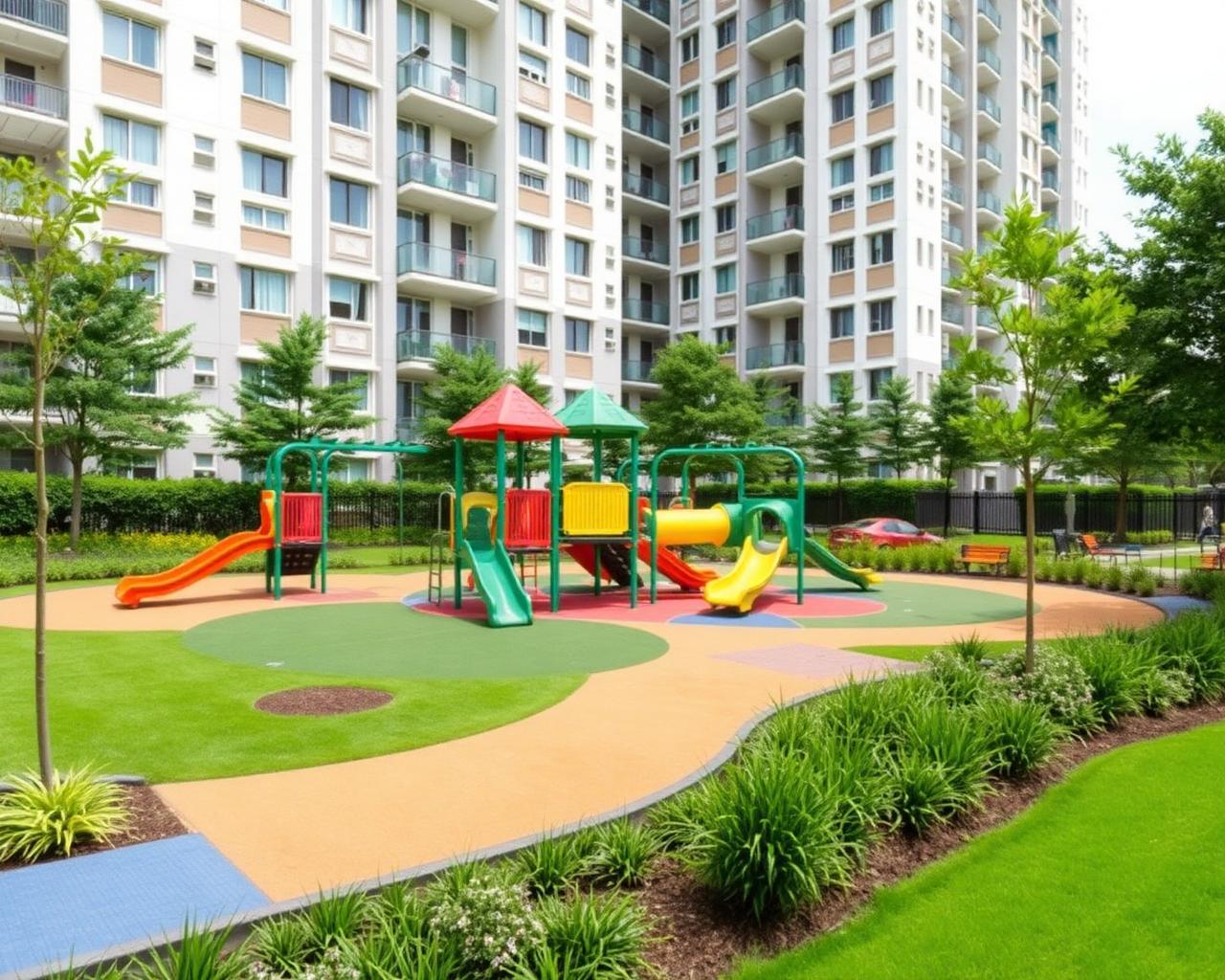 Área recreativa de condomínio com playground